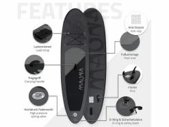 New ECD Germany Tabla hinchable de paddle surf SUP Maona 308 x 78 x 10 cm de PVC hasta 120kg con bomba de aire, bolsa de transporte y accesorios Negro
