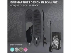 New ECD Germany Tabla hinchable de paddle surf SUP Maona 308 x 78 x 10 cm de PVC hasta 120kg con bomba de aire, bolsa de transporte y accesorios Negro