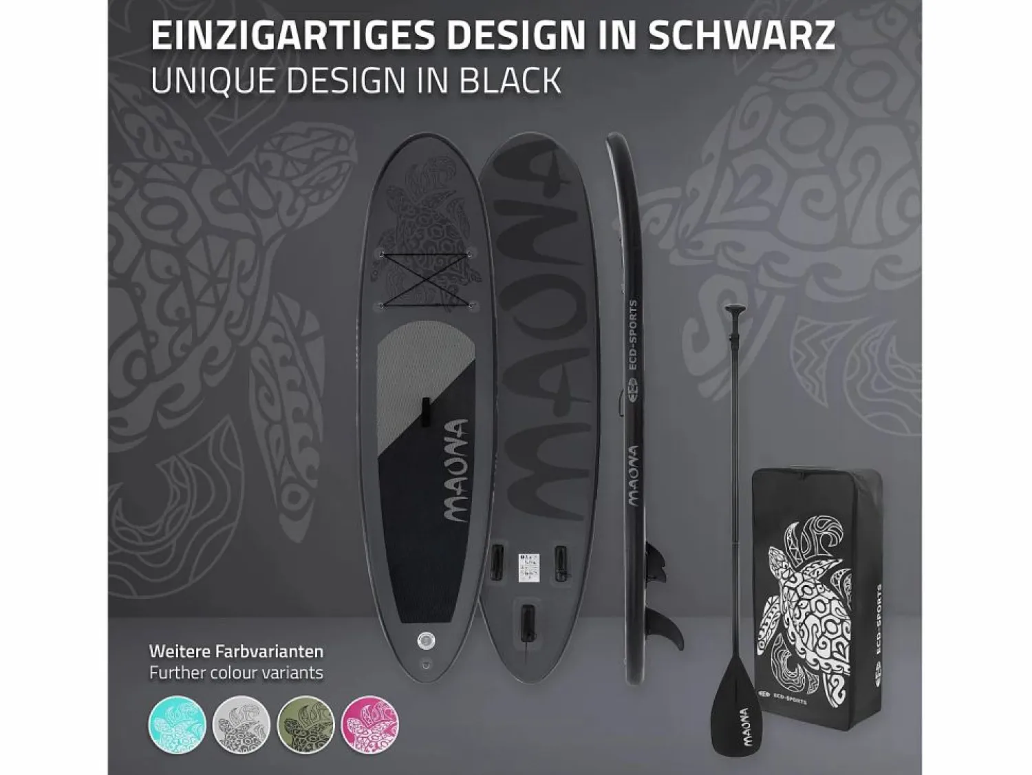 New ECD Germany Tabla hinchable de paddle surf SUP Maona 308 x 78 x 10 cm de PVC hasta 120kg con bomba de aire, bolsa de transporte y accesorios Negro