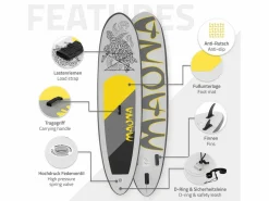 ECD Germany Tabla hinchable de paddle surf SUP Maona 308 x 78 x 10 cm de PVC hasta 120kg con bomba de aire, bolsa de transporte y accesorios