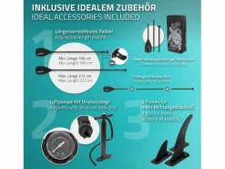 ECD Germany Tabla hinchable de paddle surf SUP Maona 308 x 78 x 10 cm de PVC turquesa hasta 120kg con bomba de aire, bolsa de transporte y accesorios