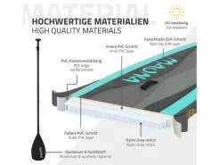 ECD Germany Tabla hinchable de paddle surf SUP Maona 308 x 78 x 10 cm de PVC turquesa hasta 120kg con bomba de aire, bolsa de transporte y accesorios