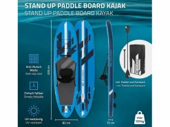 ECD Germany Tabla hinchable de paddle surf SUP 320x82x15 cm PVC hasta 120kg con asiento de kayak, bomba de aire, bolsa de transporte y accesorios