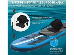 ECD Germany Tabla hinchable de paddle surf SUP 320x82x15 cm PVC hasta 120kg con asiento de kayak, bomba de aire, bolsa de transporte y accesorios