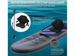 ECD Germany Tabla hinchable de paddle surf SUP 320x82x15cm PVC hasta 120kg con asiento de kayak, bomba de aire, bolsa de transporte y accesorios