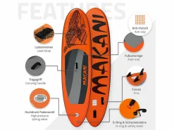 Sale ECD Germany Tabla hinchable de paddle surf SUP Makani 320 x 80 x 15 cm de PVC hasta 120kg con bomba de aire, bolsa de transporte y accesorios Naranja