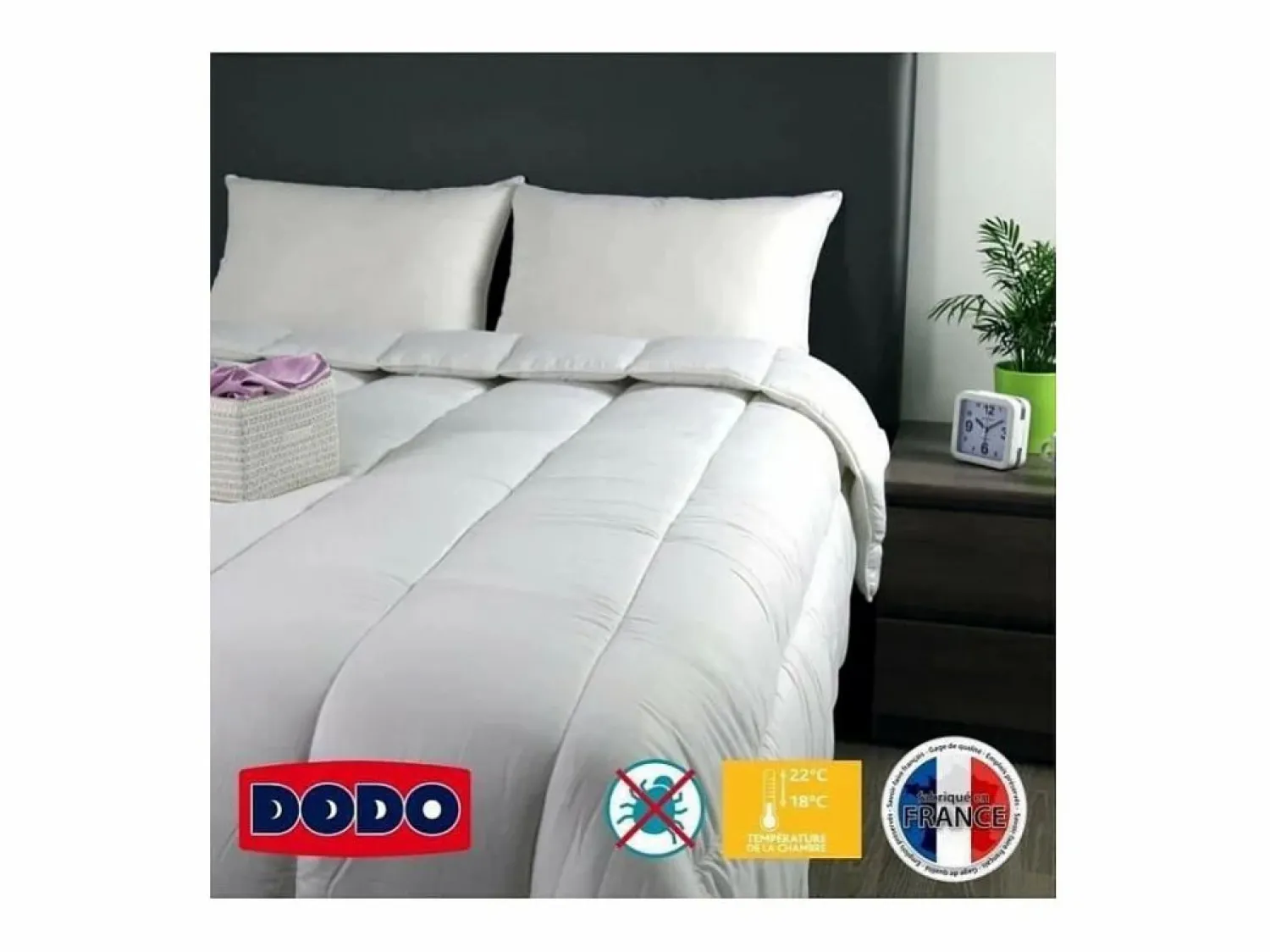 Online DODO Edredón templado 350gr/m² BELLE NUIT 220x240cm - Anti-ácaros - Lavable en lavadora Blanco
