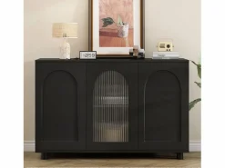 Merax Elegante y discreto aparador en forma de U - 120 x 40 x 78,5 cm - con puerta de cristal - ideal para cualquier espacio - MDF -