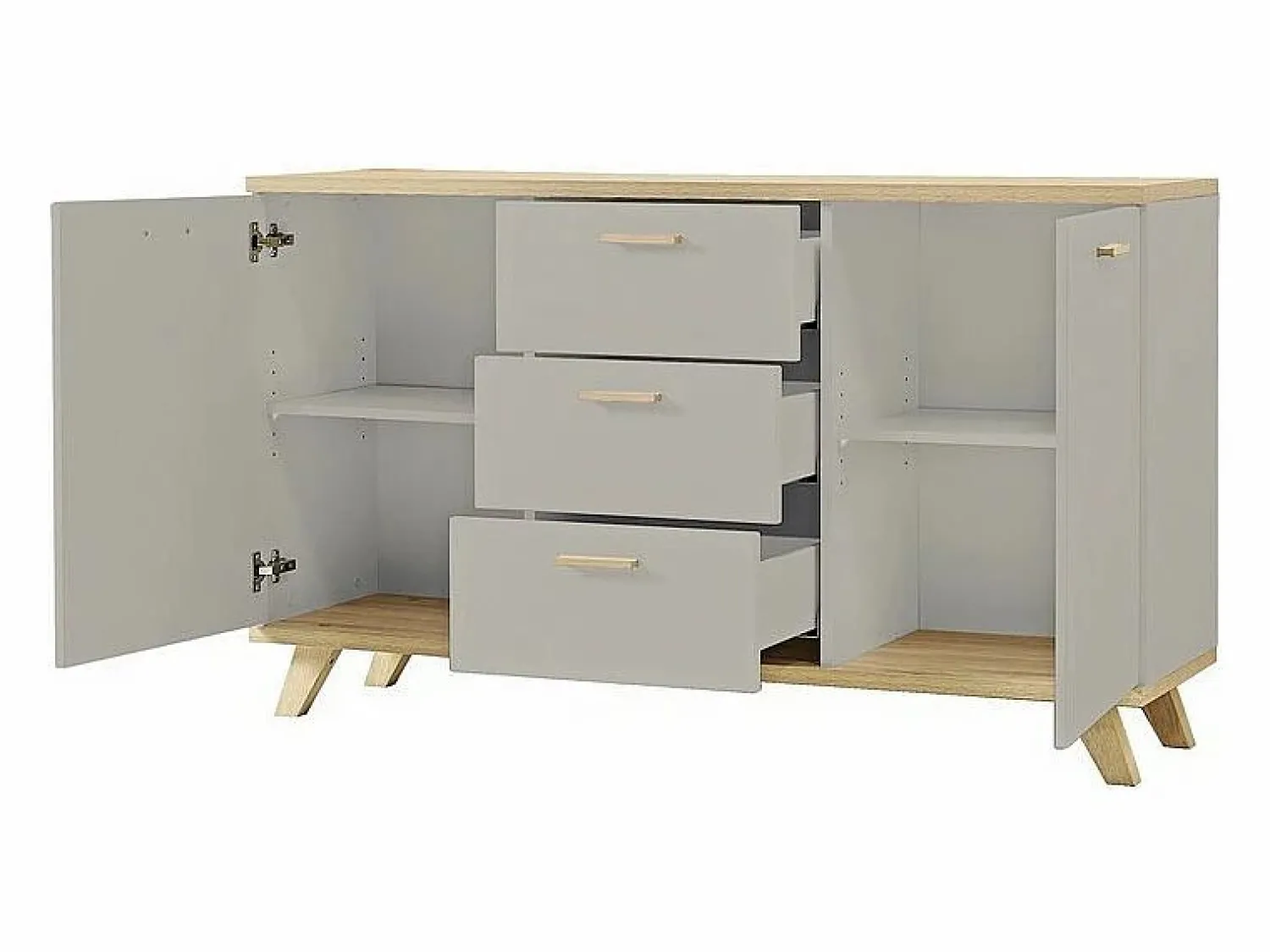 Best MSO Elsborg Aparador escandinavo de 2 puertas y 3 cajones Gris