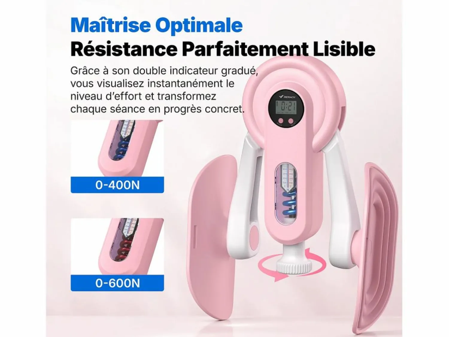 MERACH Entrenador de Piernas 2 en 1 , Ángulo Ajustable, LED, Pantalla de Doble Escala, Indicador de Presión, 2 Niveles de Resistencia, Portátil, Rosa