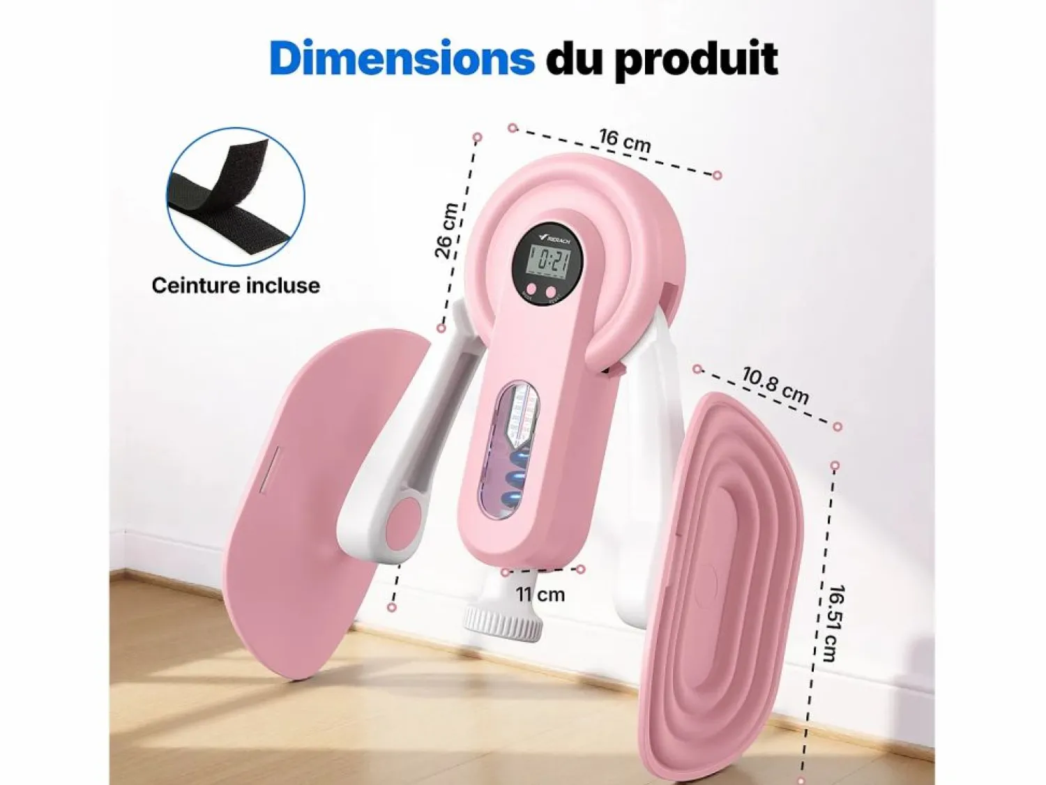 MERACH Entrenador de Piernas 2 en 1 , Ángulo Ajustable, LED, Pantalla de Doble Escala, Indicador de Presión, 2 Niveles de Resistencia, Portátil, Rosa