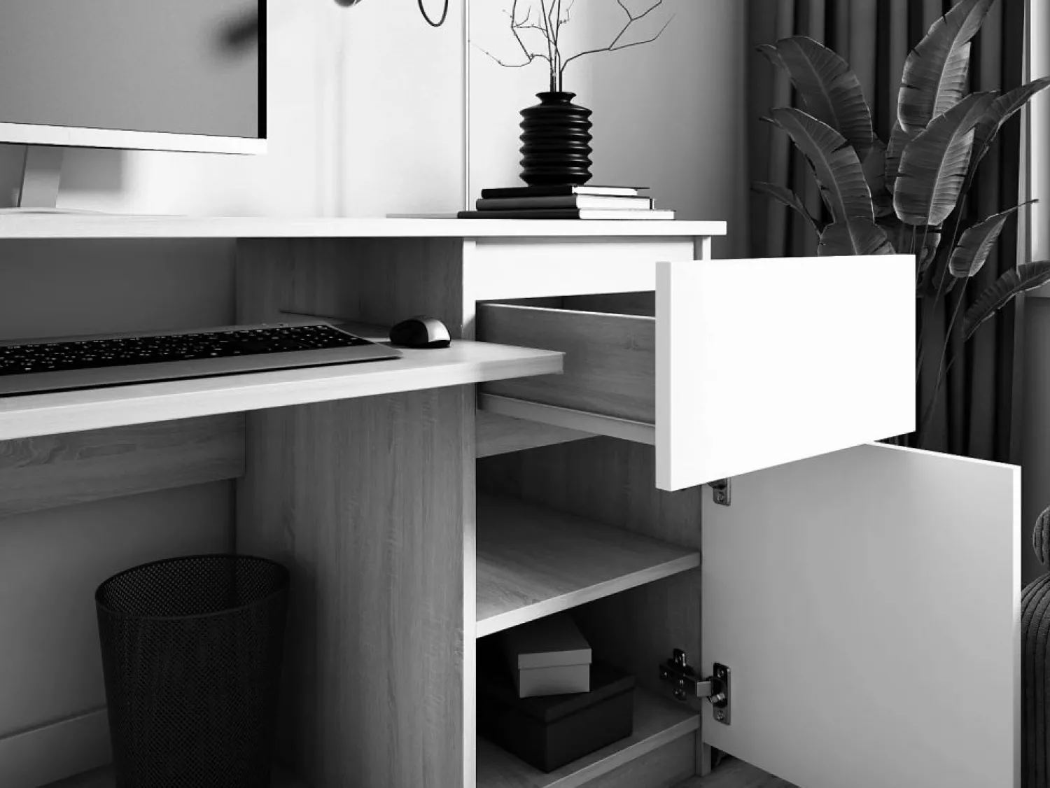 Best Escritorio 2 cajones, 2 puertas, 5 estantes, sonoma/Blanco, 135 x 77 x 50 cm Marru00f3n