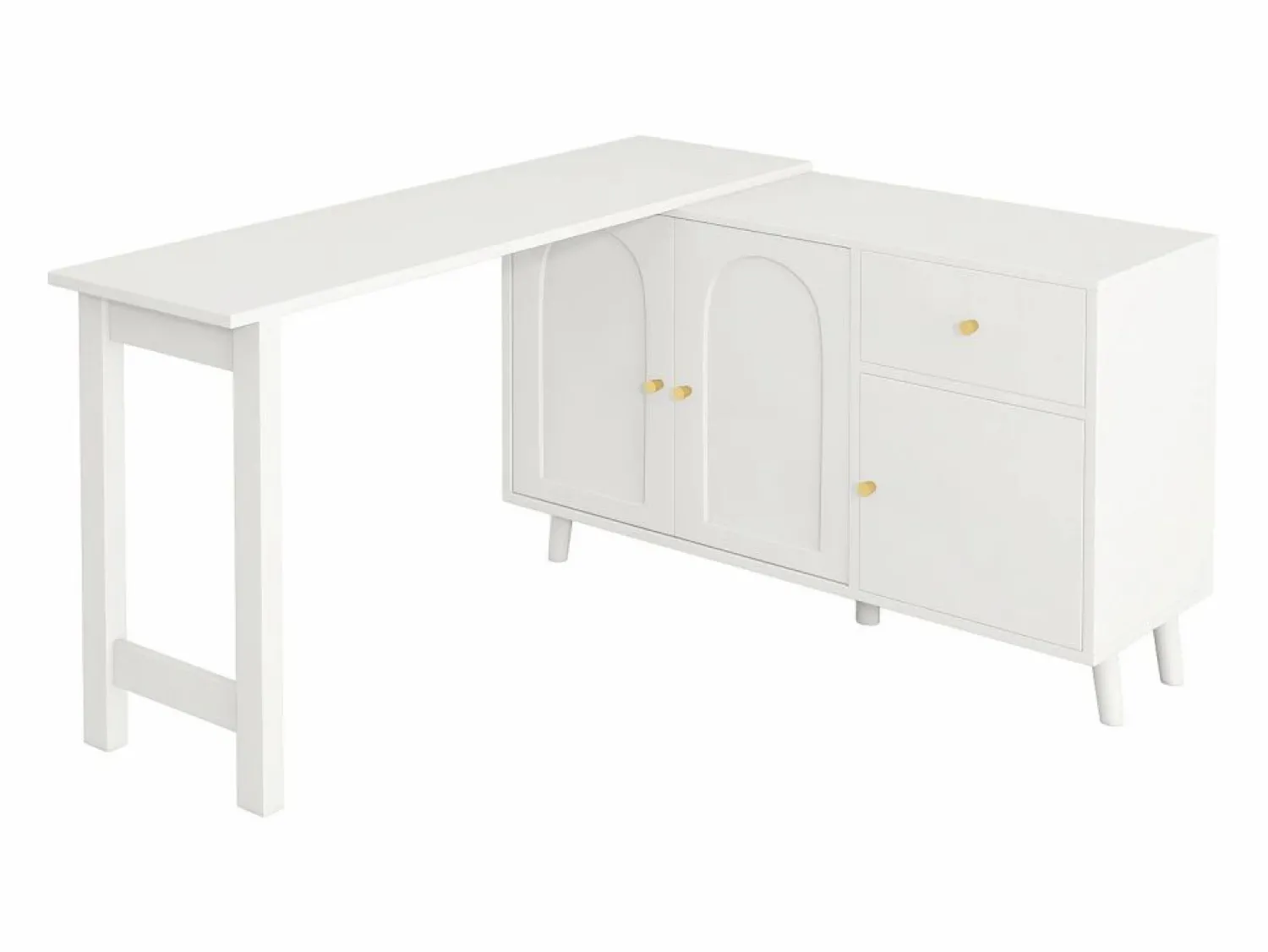 Clearance Escritorio 2 en 1 120×40×74,5 cm - Giratorio 360° - 3 puertas y 1 cajón - Certificado FSC - Escritorio Rinconero|Escritorio Tradicional