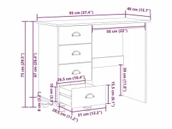 vidaxl Escritorio ASKIM Marrón 95 x 40 x 75 cm Madera de pino macizo Marru00f3n