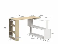 Discount Homcom Escritorio Aventa multiposición 360º /natural 74,5x120x110 cm Blanco