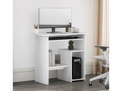 Online Escritorio compacto con estante para teclado y almacenaje abierto, panel de melamina, , resistente y funcional (80x45x75cm) Blanco
