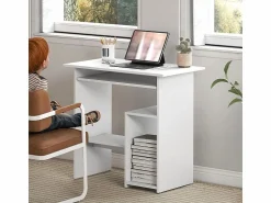 Online Escritorio compacto con estante para teclado y almacenaje abierto, panel de melamina, , resistente y funcional (80x45x75cm) Blanco