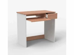 New Escritorio compacto de 80 cm para despacho y teletrabajo color blanco y madera Madrid Escritorio Secreter