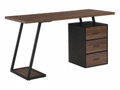 DripeX Escritorio con 3 cajones de almacenamiento - tablero de madera - MDF y Metal - Marrón + Negro - 138,5x58x75cm Marru00f3n