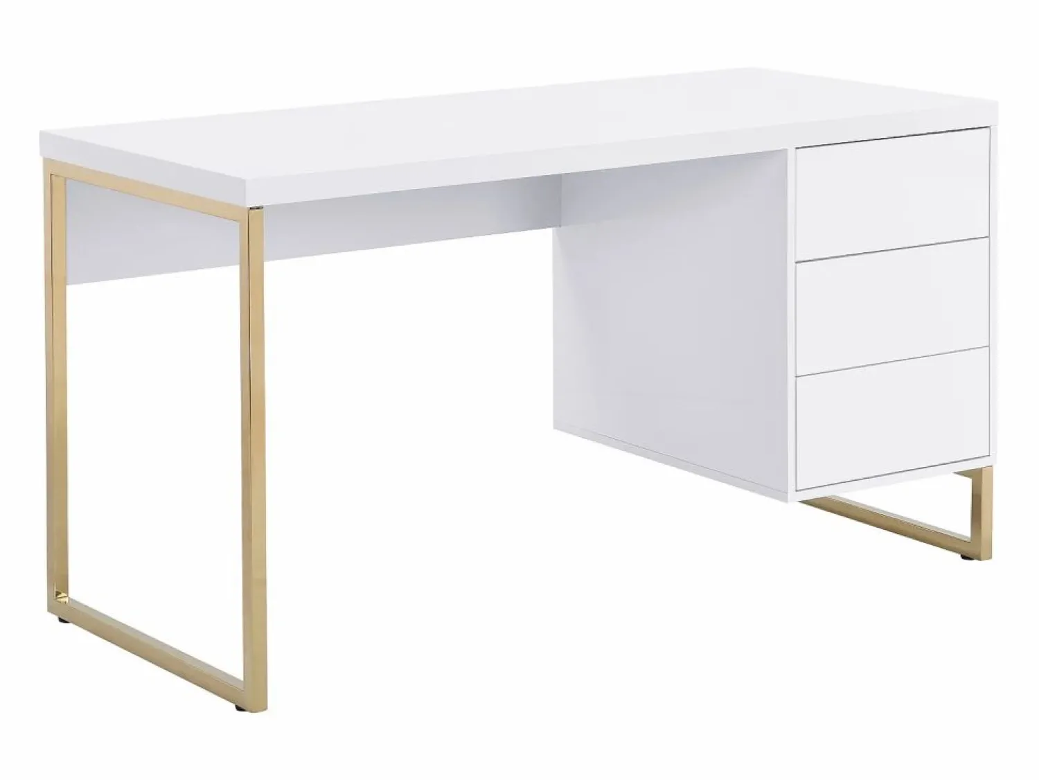 Outlet Vente-unique Escritorio con 3 cajones en MDF lacado y metal y dorado - TIMFIA II de Pascal Morabito Blanco
