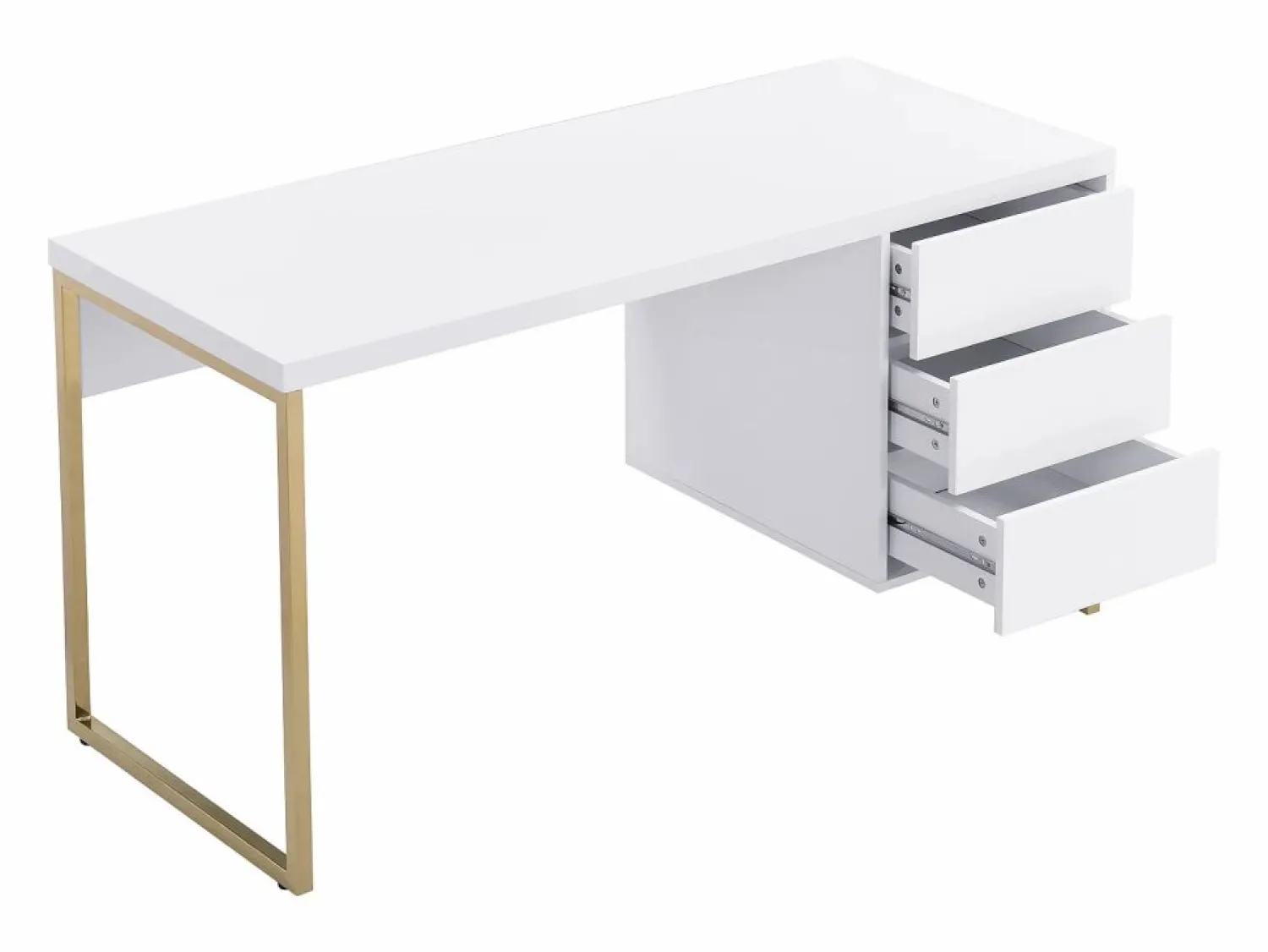 Outlet Vente-unique Escritorio con 3 cajones en MDF lacado y metal y dorado - TIMFIA II de Pascal Morabito Blanco