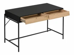 New Vente-unique Escritorio con 2 cajones en MDF y metal color negro y natural - VUORIA Negro / Color natural claro