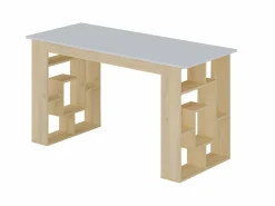 Vente-unique Escritorio con 10 estantes de almacenamiento color natural y blanco - JOVISO