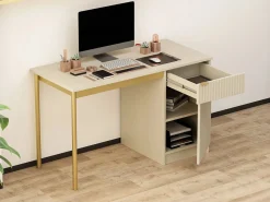 Vente-unique Escritorio con almacenamiento en MDF y metal y dorado - MILIAKI de Pascal Morabito