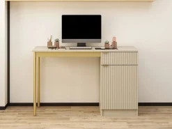 Vente-unique Escritorio con almacenamiento en MDF y metal y dorado - MILIAKI de Pascal Morabito