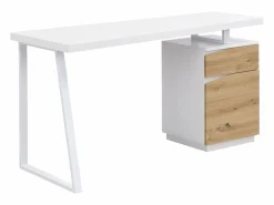Outlet Escritorio con almacenamiento 1 cajón y 1 puerta MDF natural y acero blanco GOTAMA Escritorio Tradicional