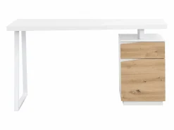 Outlet Escritorio con almacenamiento 1 cajón y 1 puerta MDF natural y acero blanco GOTAMA Escritorio Tradicional