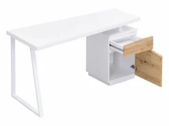 Outlet Escritorio con almacenamiento 1 cajón y 1 puerta MDF natural y acero blanco GOTAMA Escritorio Tradicional