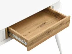 Outlet Vente-unique Escritorio con cajón y 2 puertas correderas en color blanco y natural - VELURANI Color natural claro / Blanco