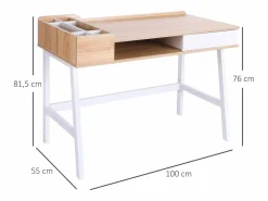 Escritorio con cajón y estantes, MDF y metal, estilo industrial, madera natural (100x55x81cm)