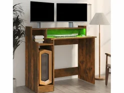 Outlet Clicnbuy Escritorio con LED madera ingeniería roble ahumado 97x45x90 cm Marru00f3n