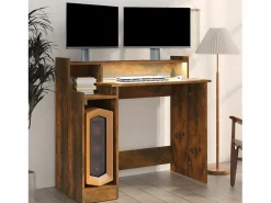Outlet Clicnbuy Escritorio con LED madera ingeniería roble ahumado 97x45x90 cm Marru00f3n