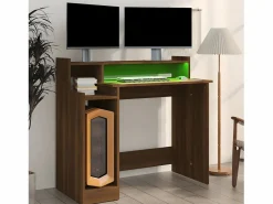 Clicnbuy Escritorio con LED madera ingeniería marrón roble 97x45x90 cm