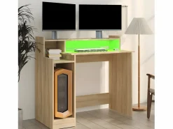 Clicnbuy Escritorio con LED madera contrachapada roble sonoma 97x45x90cm