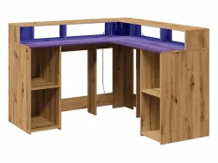 Online Escritorio con luces LED fabricado artesanalmente en madera de roble. Marru00f3n