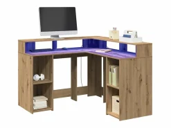 Online Escritorio con luces LED fabricado artesanalmente en madera de roble. Marru00f3n