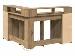 Online Escritorio con luces LED fabricado artesanalmente en madera de roble. Marru00f3n