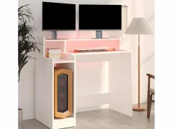 Online Escritorio con luz LED madera contrachapada 97x45x90 cm Mesa Gaming