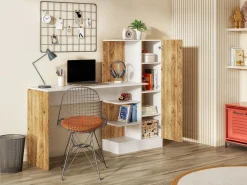 Vente-unique Escritorio con mueble de almacenaje en color natural y blanco - MILARIA