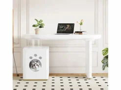 Best Escritorio con nicho para mascotas - 117×50×76 cm - Patas reforzadas - Para mascotas de tamaño M a XL - Acabado lacado - Escritorio Rinconero