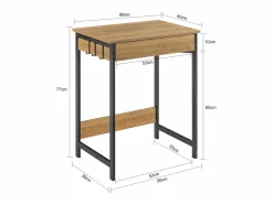 Online Escritorio con Un Cajón y 3 Percheros Mesa de Ordenador de Estilo Industrial 60x40x77 cm FWT43-N ES Mesa De Ordenador