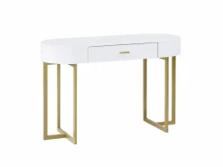 Discount Vente-unique Escritorio consola con 1 cajón de MDF lacado y metal y dorado - TORELI II Blanco