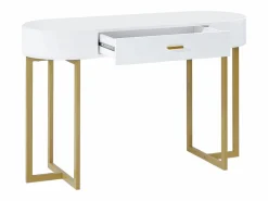 Discount Vente-unique Escritorio consola con 1 cajón de MDF lacado y metal y dorado - TORELI II Blanco