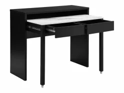 New Escritorio consola extensible con 2 cajones negro y efecto mármol blanco - LOAVIA Consola Escritorio|Consola