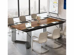 Tribesigns Escritorio de 200 cm para 2 personas con sólida estructura geométrica de metal - Mesa de reunión o seminario para 8 a 10 personas - Marrón rústico