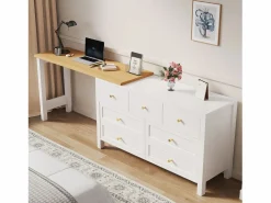 Best ModernLuxe Escritorio de esquina 120×40×70 cm - con 7 cajones - diseño 2 en 1 - tablero giratorio 360° - certificado FSC - + natural Blanco